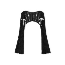 (XL, Black) Boléro-gilet en maille pour femme, léger et tendance, uni, à manches longues évasées