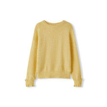(L, Yellow) Pull ample d'automne pour femme, couleur unie, manches longues, col rond, en maille