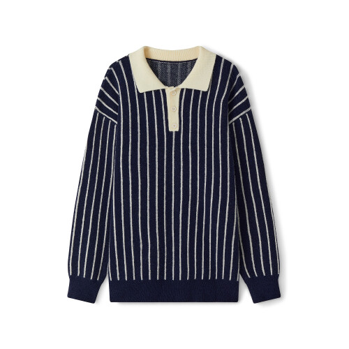 (XL, Blue) Gestreifter Damenpullover, locker und Winter.