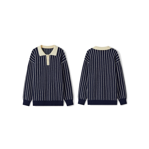 (XL, Blue) Gestreifter Damenpullover, locker und Winter. 1