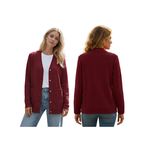 (XXL, Red) Γυναικείο Πουλόβερ Φθινοπώρου & Κουμπιά 1