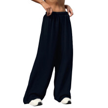 (M, Black) Pantalon palazzo ample à jambes larges, taille mi-haute, couleur unie