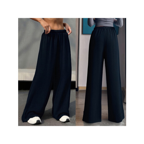 (M, Black) Γυναικείο Παντελόνι Palazzo Χαλαρό με Φαρδιά Στήθος, Μονόχρωμο 1