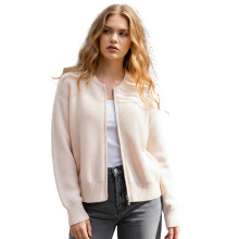(S, Beige) Pull d'automne pour femme, fermeture éclair, manches longues, col rond, couleur unie, basique en maille