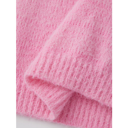 (M, Pink) Damen-Strickoberteil, Herbst, Langarm, V-Ausschnitt, einfarbig, lässig, locker geschnitten, Pullover 2