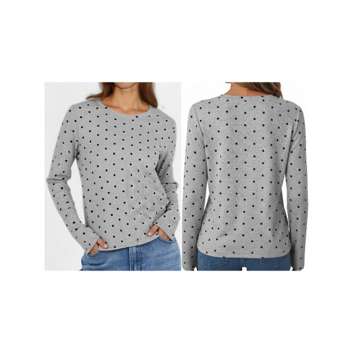 (M, Gray) Women's Dot Pullover Tops Fashionable Casual Versatile Long Sleeve Crew Neck Fall Pullover 1