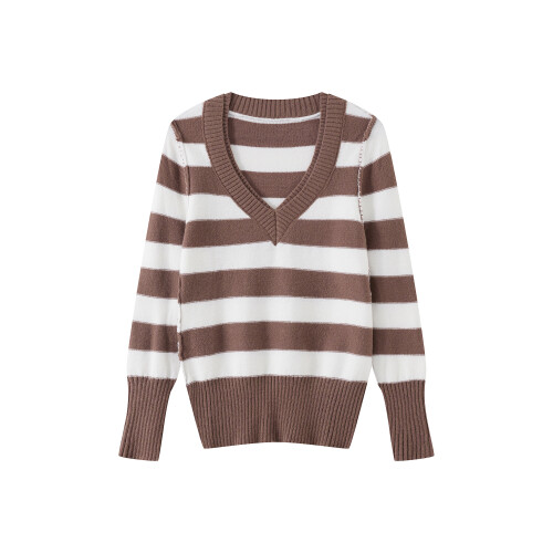 (L, Light Brown) Γυναικεία Ριγέ Πουλόβερ και Μακρυμάνικα