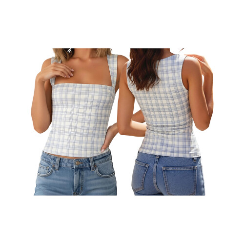 (M, Light Blue) Γυναικείο καρό φανελάκι για εξορμήσεις 1