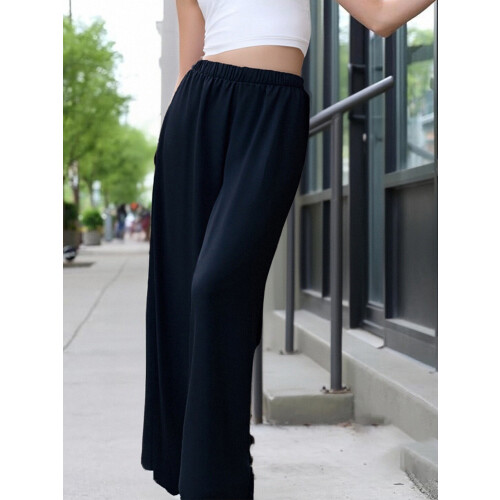 (XXL, Black) Γυναικείο Παντελόνι Palazzo Χαλαρό με Φαρδιά Στήθος, Μονόχρωμο 2