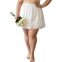 (XXL, Ivory) Jupes d'été tendance à taille élastique et dentelle pour grandes tailles femmes