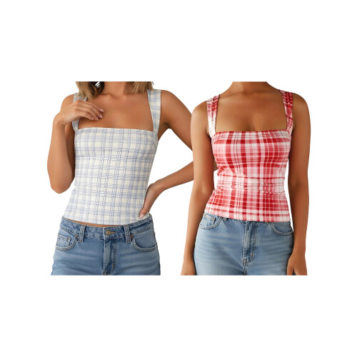 (XL, Light Blue) Γυναικείο καρό φανελάκι για εξορμήσεις 2
