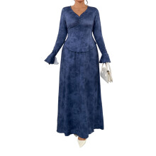 (XXXL, Blue) Ensemble automne grande taille élastique.