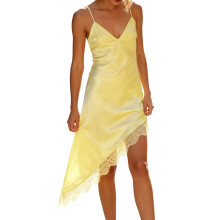 (S, Yellow) Robe à bretelles spaghetti sans manches, col en V, en dentelle patchwork pour femme