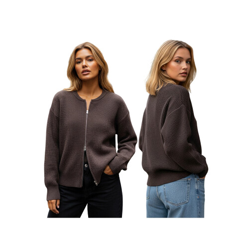 (L, Dark Brown) Γυναικείο Φθινοπωρινό Πουλόβερ Λαιμόκοψη, Μονόχρωμο 1