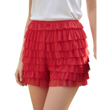 (XL, Red) Short d'été décontracté pour femme, mini-short à volants, taille basse, nœud devant, couleur unie.