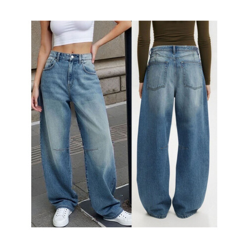 (XL, Blue) Γυναικείο τζιν με τσέπες, απλό, κομψό, μπλε, φαρδύ casual παντελόνι 1