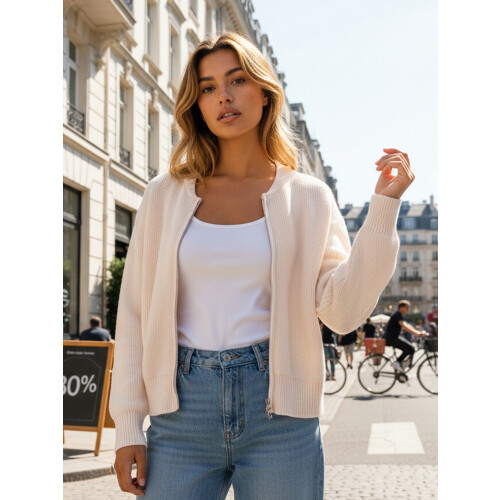 (S, Beige) Γυναικείο Φθινοπωρινό Πουλόβερ Λαιμόκοψη, Μονόχρωμο 2