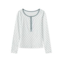 (L, White) Hauts à manches longues pour femmes avec cœur, col rond, demi-boutonnés, style streetwear automne