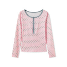 (L, Pink) Hauts à manches longues pour femmes avec cœur, col rond, demi-boutonnés, style streetwear automne