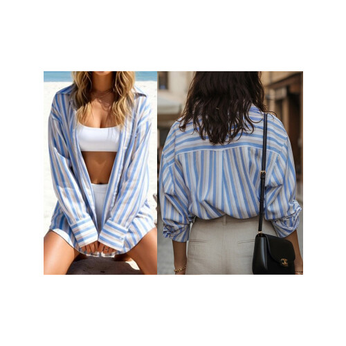 (S, Blue) Damenbluse mit Knopfleiste, und Frühling. 1
