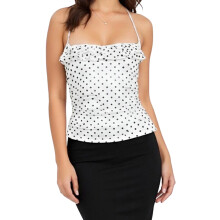 (XL, White) Débardeur dos nu à pois pour femme, bretelles spaghetti, coupe ajustée, idéal pour l'été.