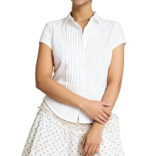 (S, White) Chemise femme élégante à manches courtes, fermeture boutonnée, plissée, unie, top d'été