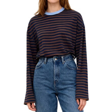 (M, Khaki) T-shirt rayé automne femme, coupe ample, décontracté et élégant, col rond, manches longues.