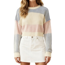 (S, Blue) Suéter de otoño-invierno para mujer, manga larga, cuello redondo, tejido de punto de color contrastante