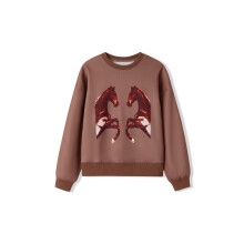 (M, Coral Red) Pull ample d'automne pour femme, imprimé baleine/cheval, manches longues, col rond, haut décontracté