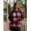 (S, Burgundy) Womens Knit Tops Fall Long Sleeve Lapel Collar Rhombus Pattern Quarter Button Pullover Sweater 4