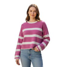(L, Pink) Pulover cu dungi pentru femei, toamnă-iarnă, casual, guler rotund, mânecă lungă, croială lejeră.