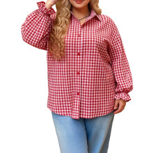 (XXXXL, Rose Red) Chemise femme grande taille à carreaux, ample et décontractée, col rabattu, manches longues, parfaite pour l'automne.