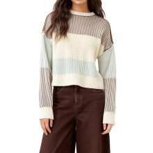 (S, Dark Brown) Suéter de otoño-invierno para mujer, manga larga, cuello redondo, tejido de punto de color contrastante