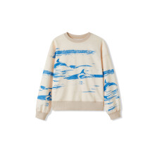 (L, Apricot) Pull ample d'automne pour femme, imprimé baleine/cheval, manches longues, col rond, haut décontracté