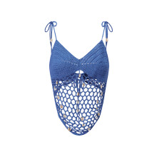 (L, Blue) Camisola de crochet para mujer, sin mangas, con tirantes y dobladillo asimétrico, para verano