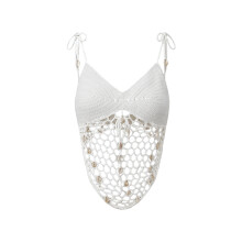 (S, White) Camisola de crochet para mujer, sin mangas, con tirantes y dobladillo asimétrico, para verano