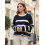(S, Navy Blue) Γυναικείο Ριγέ Πουλόβερ Στρογγυλή Λαιμόκοψη 2