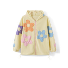 (S, Yellow) Felpe con cappuccio e zip da donna, maniche lunghe, alla moda, con patchwork floreale, top autunnali