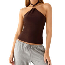 (L, Khaki) Débardeur dos nu à nouer pour femme, coupe slim, idéal pour les soirées en boîte.