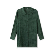 (XL, Green) Chemises grandes tailles femmes, manches longues, col à revers, uni, boutonnées, style blouse automne