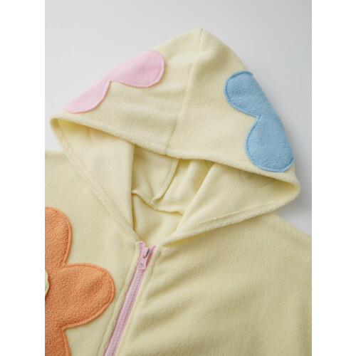 (S, Yellow) Felpe con cappuccio e zip da donna, maniche lunghe, alla moda, con patchwork floreale, top autunnali 2