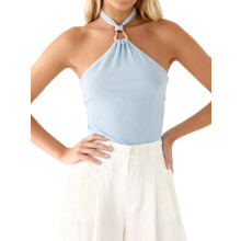 (S, Blue) Débardeur dos nu à nouer pour femme, coupe slim, idéal pour les soirées en boîte.