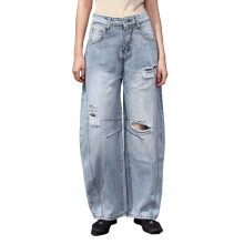 (XL, Light Blue) Jean large pour femme, pantalon ample vintage taille haute déchiré avec poches, style streetwear
