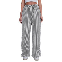 (M, Black) Pantalon rayé femme, décontracté à taille élastique, coupe ample, style streetwear quotidien