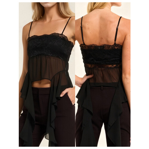 (S, Black) Γυναικεία Διαφανή Δαντελένια και Τιράντες 1