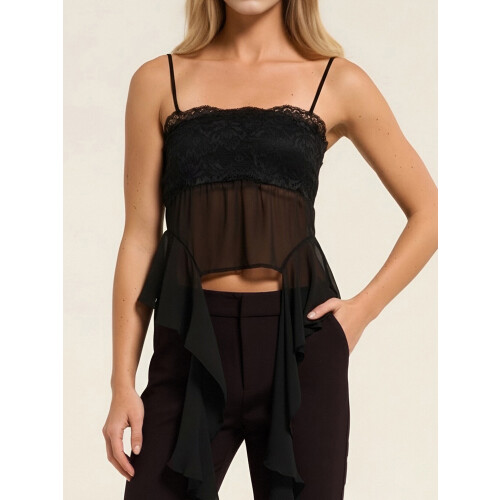 (L, Black) Γυναικεία Διαφανή Δαντελένια και Τιράντες 2