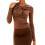 (S, Dark Brown) Women's Spring Summer Basic Tops Long Sleeve Solid Color Slim Fit Twist Knot Front Blouse 1