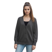 (One Size, Dark Grey) Cárdigan de punto de manga larga con cuello en V, color liso y botones para mujer, ideal para otoño.