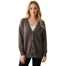(One Size, Chocolate Color) Cárdigan de punto de manga larga con cuello en V, color liso y botones para mujer, ideal para otoño.
