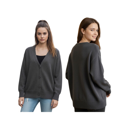 (One Size, Dark Grey) Γυναικείο Φθινοπωρινό Πουλόβερ με Κουμπιά 1